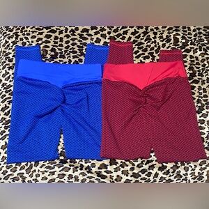 NWOT Blue Red Scrunch Butt Honeycomb Workout Gym Fitness Pants Leggings 2pc Set